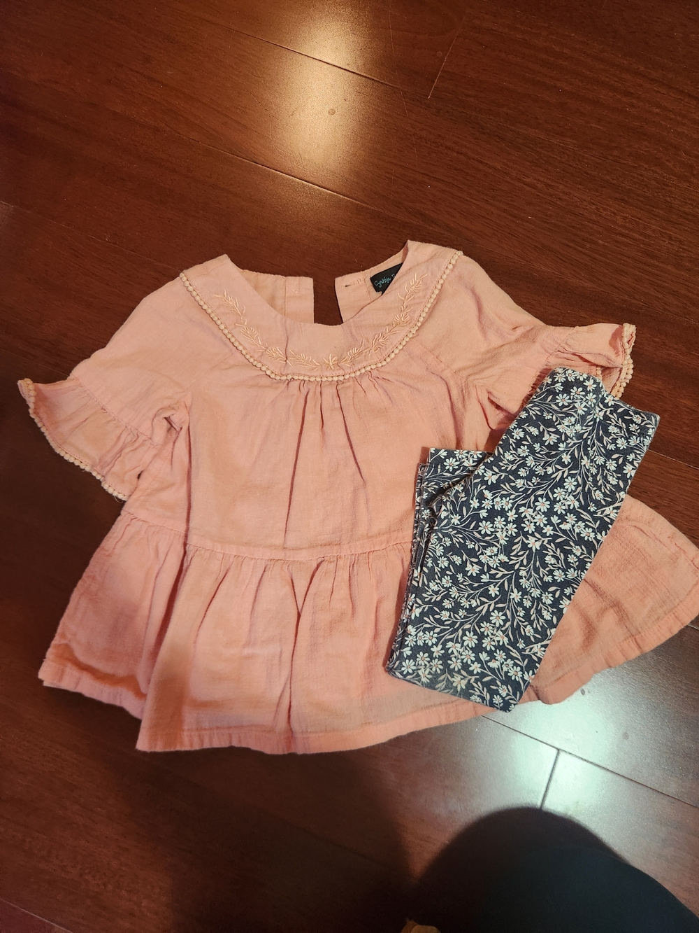 GAP Light Peach Ruffle Peplum Top with Embroidered Yoke
